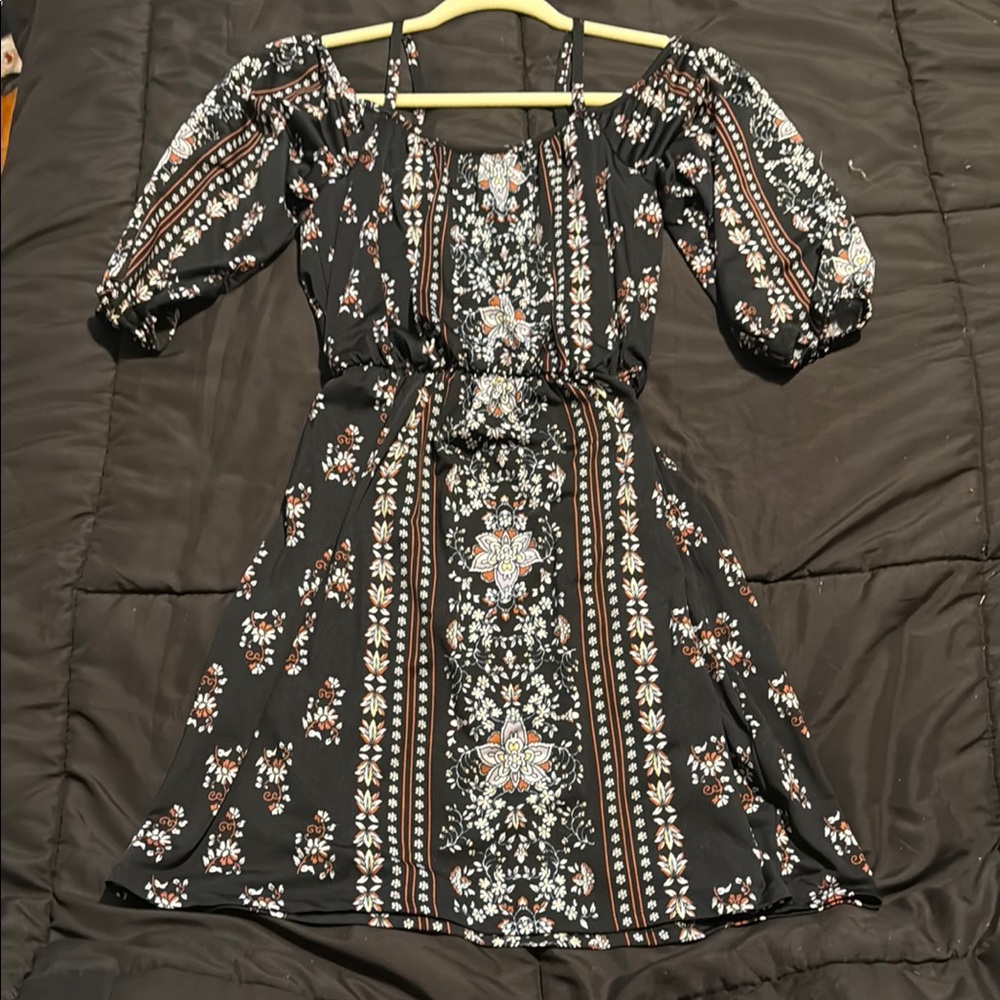 Maurices Black Floral Long Sleeve Dress